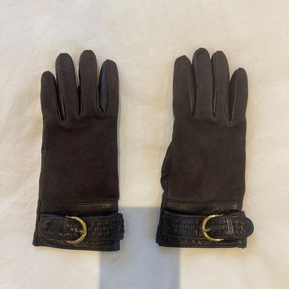 Colehaan Cole Haan Suede Leather Gloves Brown Small 6 1/2 w box